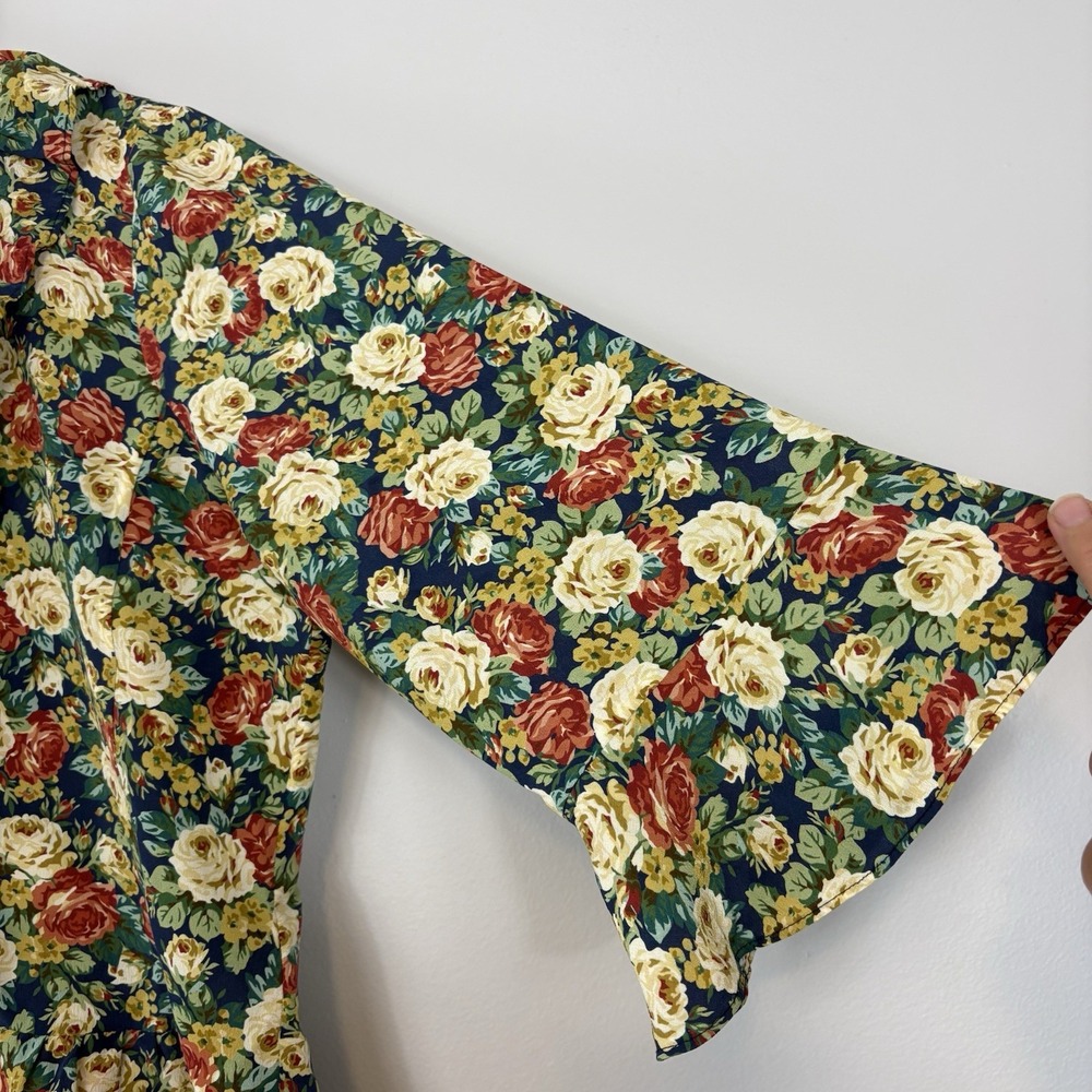Sézane Yseline Shirt Alicante Blue Print Sz 42 Silk Floral Ruffle - Picture 11 of 13